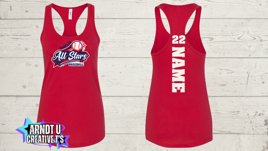 Amelia Allstars Ladies Razor Back Name & Number